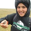 Michaela holding a Plover chick.
